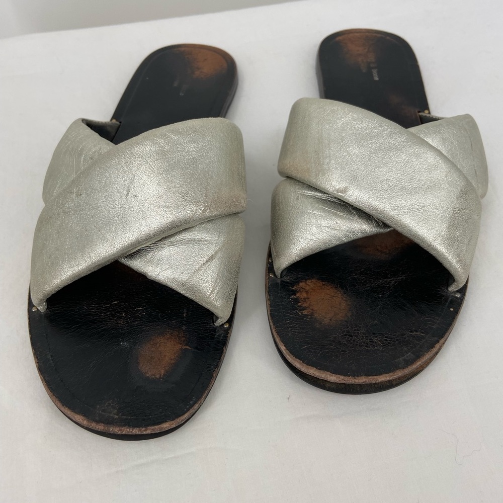 Rag and Bone Silver Slide Sandals, No Herl, Flat,‎ very worn, size 11 or 41